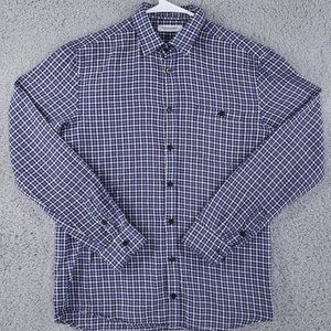 Won Hundred Men's Small Blue Plaid Button Casual Shirt Cotton